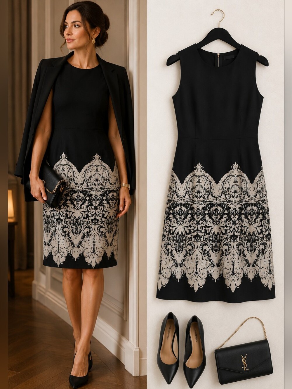 La Fée Maraboutée Black&Ivory Baroque Print Dress Sleeveless Knee Length France